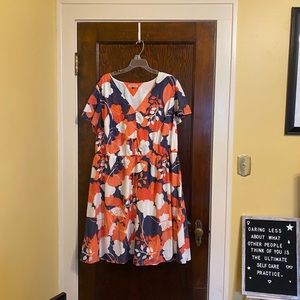 Adorable coral and navy fully lined a line dress.